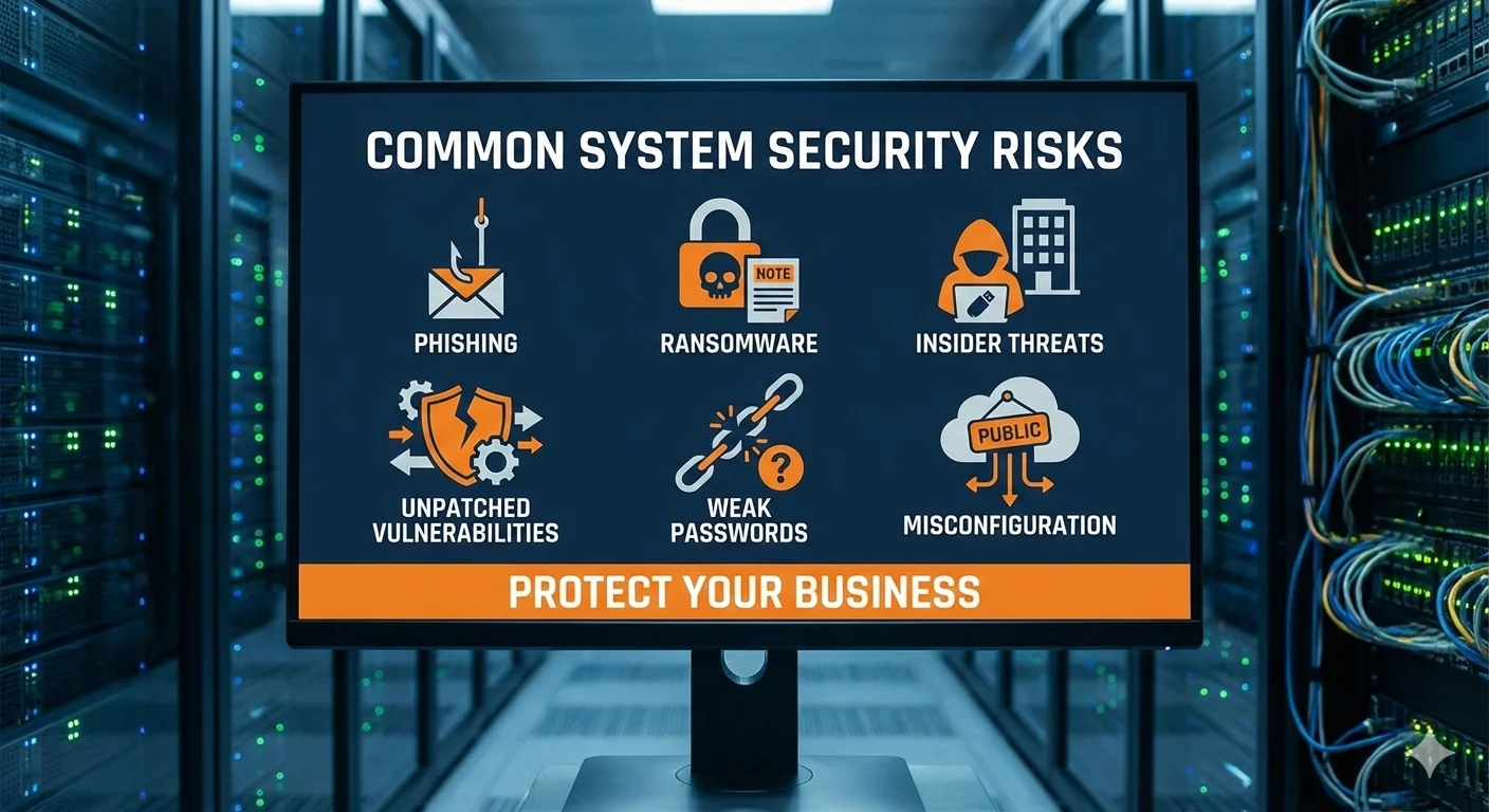 Một số rủi ro phổ biến trong bảo mật hệ thống.